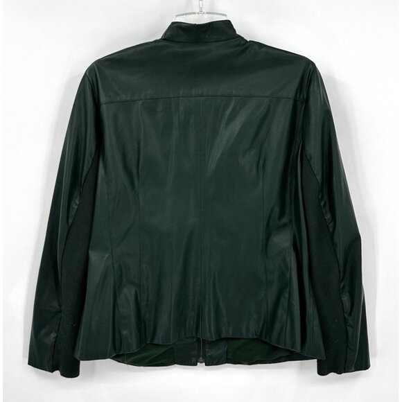 CHICOS faux leather jacket blazer forest green US LARGE 2 12/14 zip up pockets - Picture 8 of 9